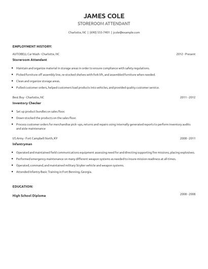 Storeroom Attendant Resume