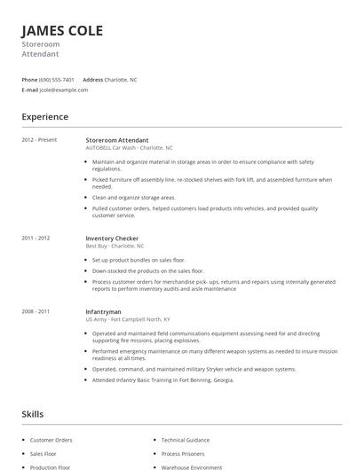 Storeroom Attendant Resume