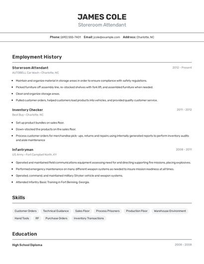 Storeroom Attendant Resume