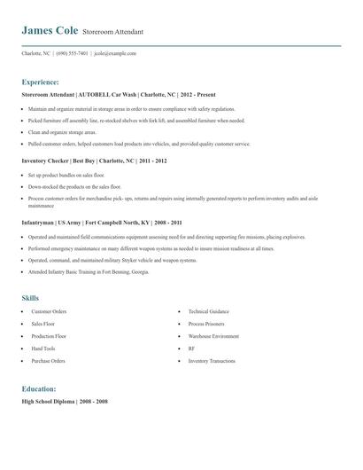 Storeroom Attendant Resume