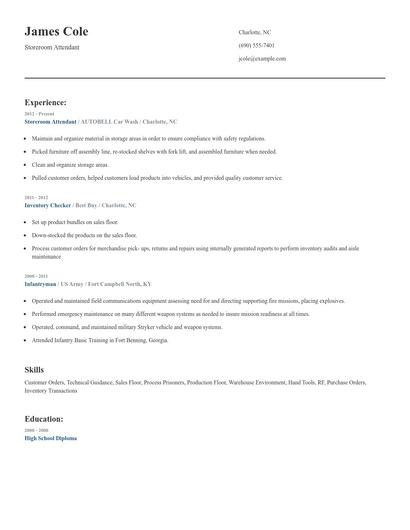 Storeroom Attendant Resume