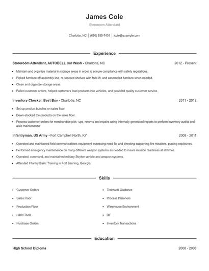 Storeroom Attendant Resume