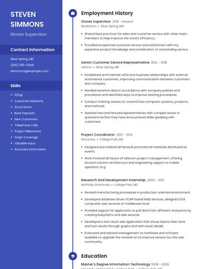 Stores Supervisor Resume