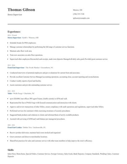 Stores Supervisor Resume