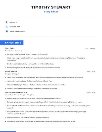 Story Editor Resume