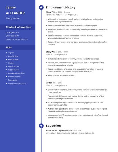 Story Writer Resume
