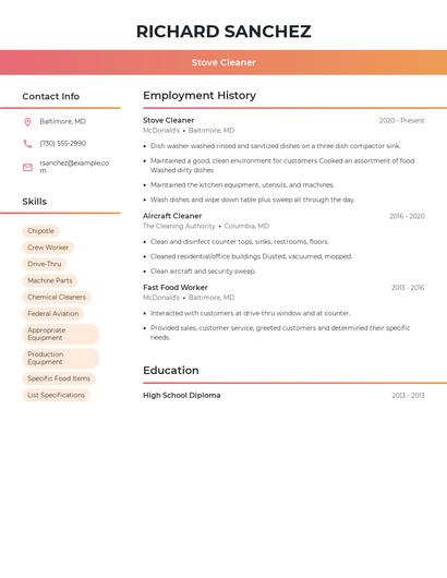 Stove Cleaner Resume