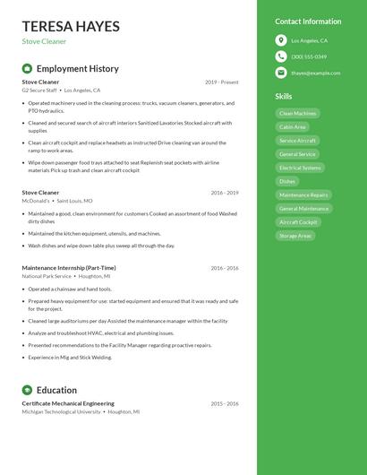 Stove Cleaner Resume
