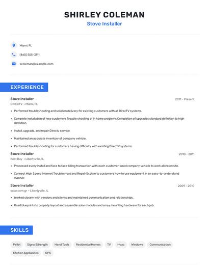 Stove Installer Resume
