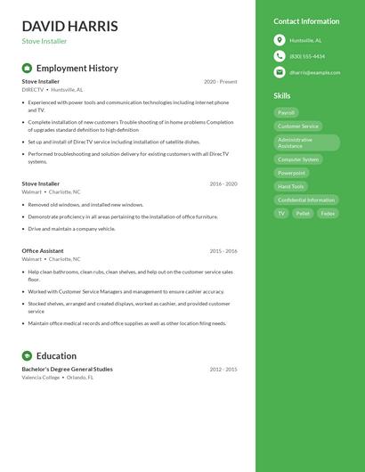 Stove Installer Resume