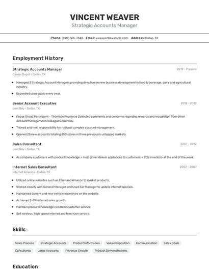 Strategic Accounts Manager Resume