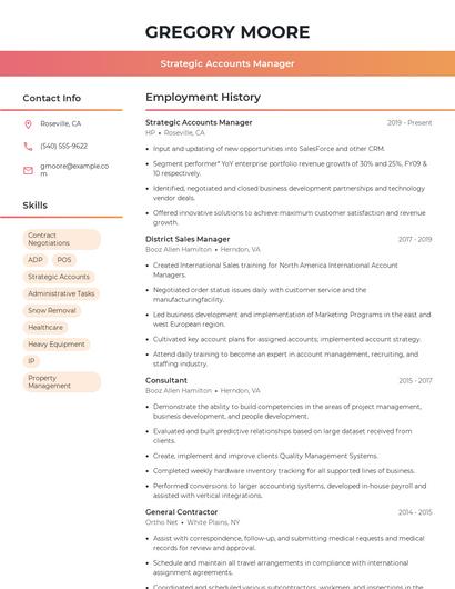 Strategic Accounts Manager Resume