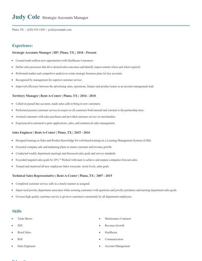 Strategic Accounts Manager Resume