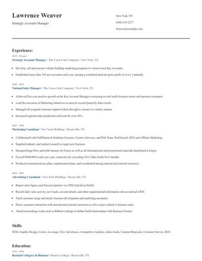 Strategic Accounts Manager Resume