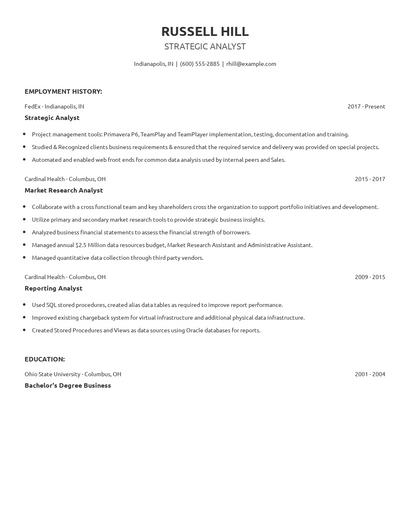Strategic Analyst Resume