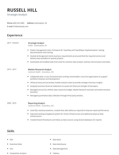 Strategic Analyst Resume