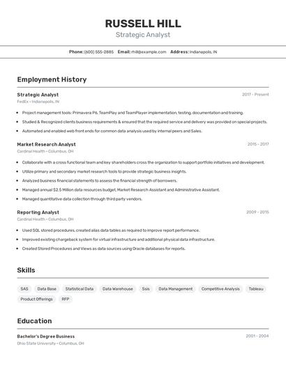 Strategic Analyst Resume