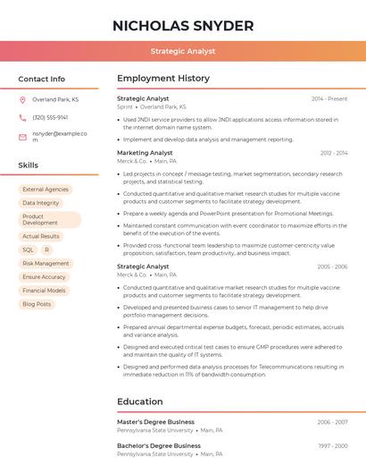 Strategic Analyst Resume