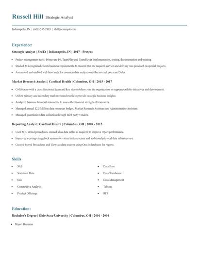 Strategic Analyst Resume
