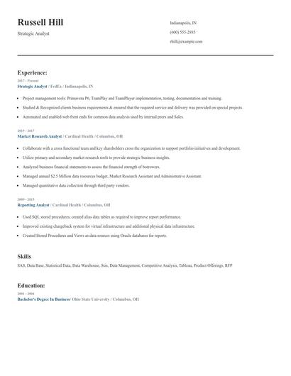 Strategic Analyst Resume