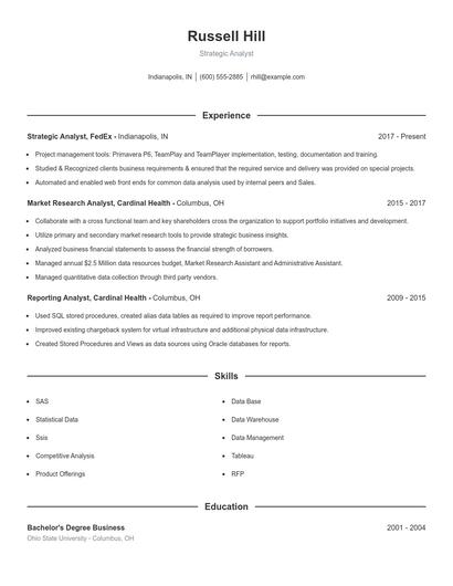 Strategic Analyst Resume