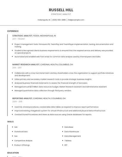 Strategic Analyst Resume