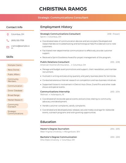 Strategic Communications Consultant Resume