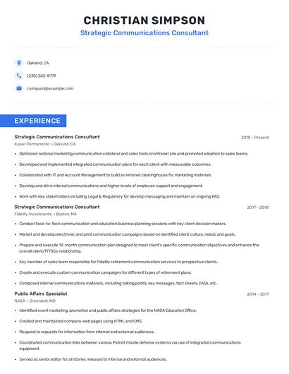 Strategic Communications Consultant Resume