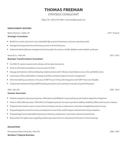 Strategic Consultant Resume
