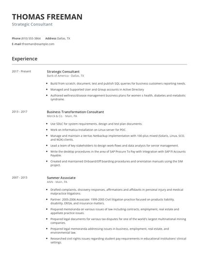 Strategic Consultant Resume