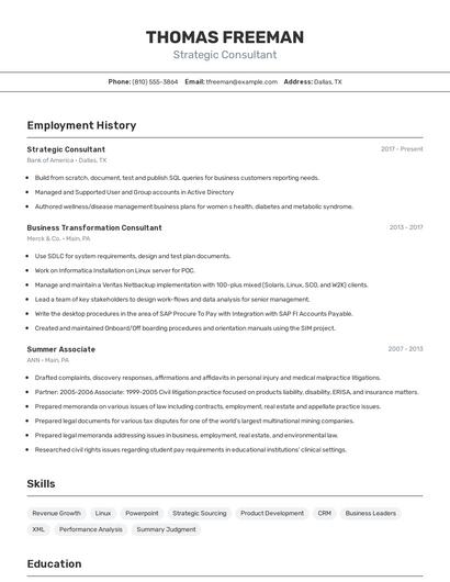Strategic Consultant Resume