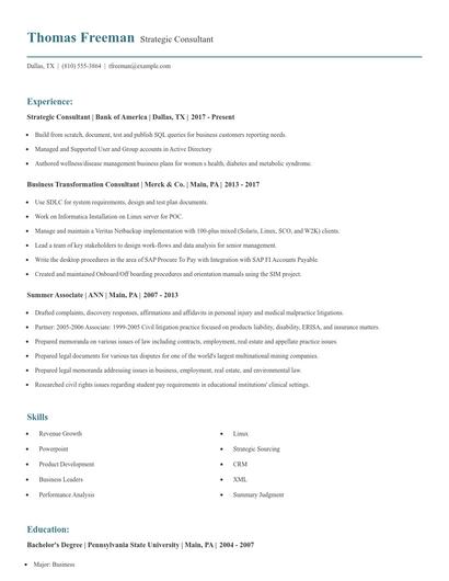 Strategic Consultant Resume