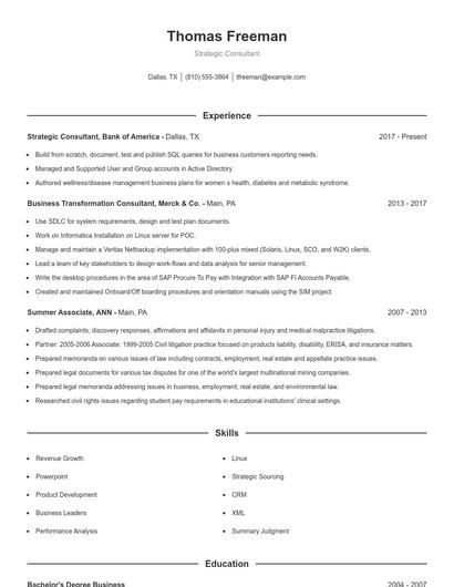Strategic Consultant Resume