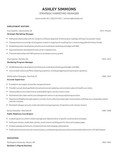 Strategic Marketing Manager Resume
