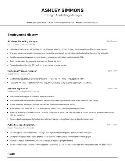 Strategic Marketing Manager Resume