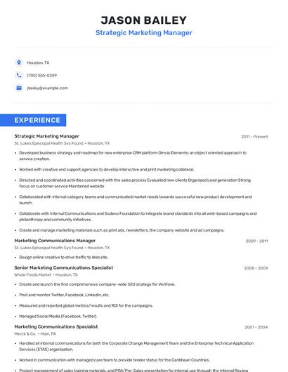 Strategic Marketing Manager Resume