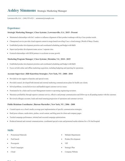 Strategic Marketing Manager Resume