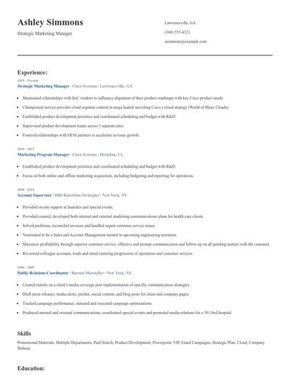 Strategic Marketing Manager Resume
