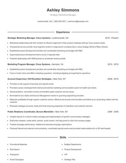 Strategic Marketing Manager Resume