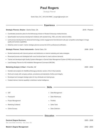 Strategic Planner Resume