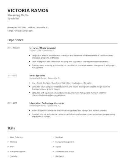 Streaming Media Specialist Resume