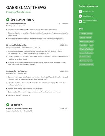 Streaming Media Specialist Resume
