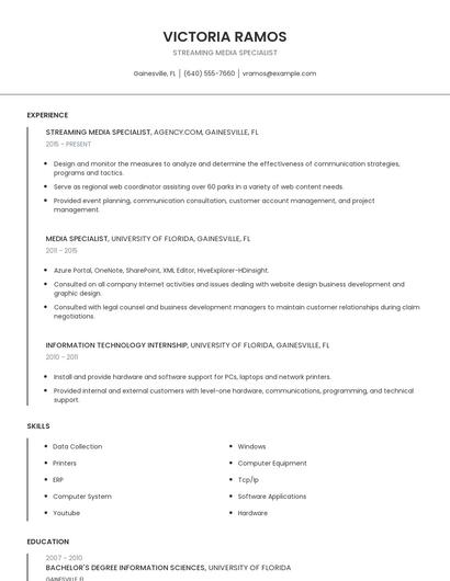 Streaming Media Specialist Resume