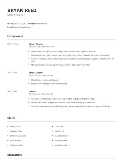 Street Cleaner Resume