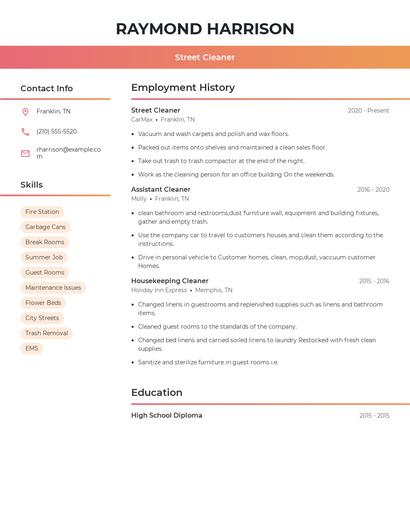 Street Cleaner Resume