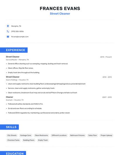 Street Cleaner Resume