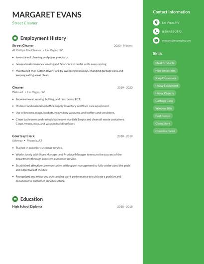 Street Cleaner Resume