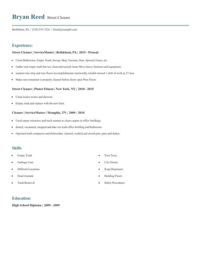 Street Cleaner Resume