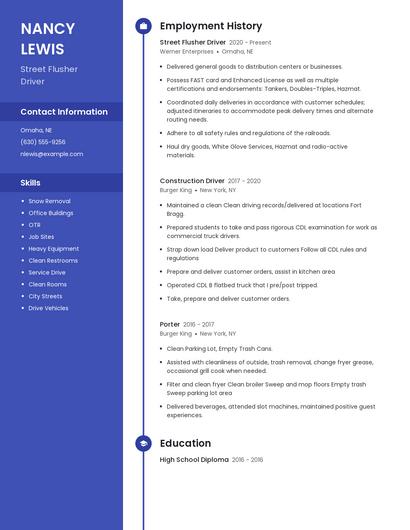 Street Flusher Driver Resume