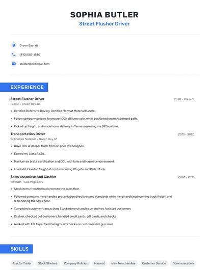 Street Flusher Driver Resume